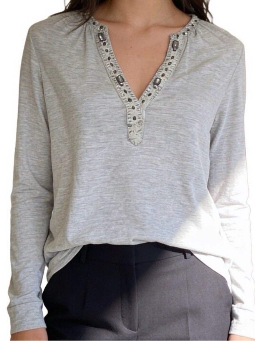 MAGASCHONI light weight Spring Heather gray blouse Rolled Sleeves oversized S